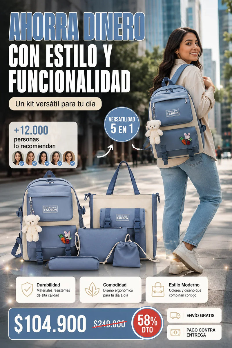 Kit Maleta Mochila Bolsos 5 En 1